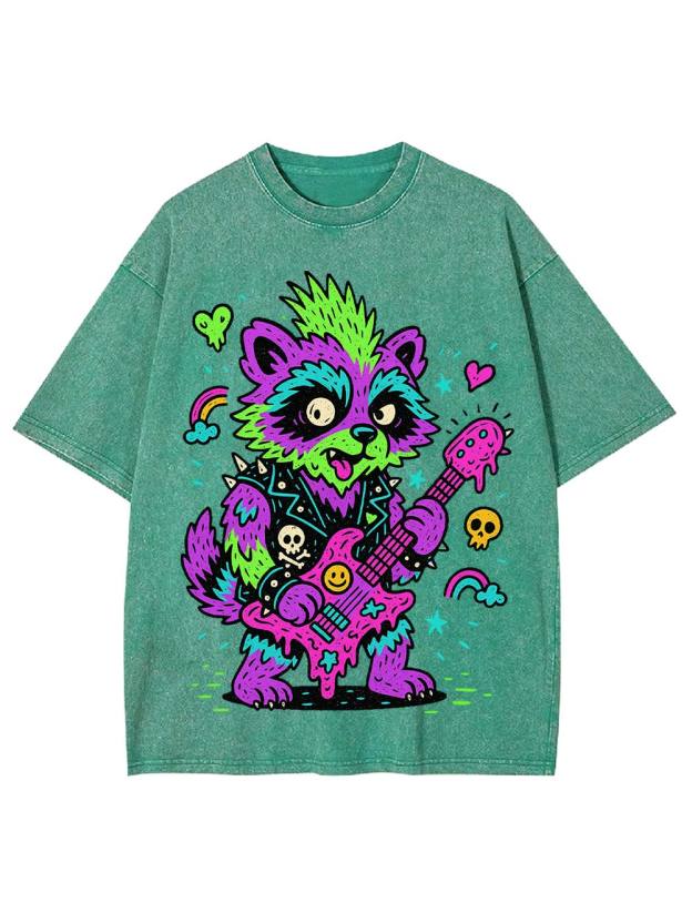 trippy raccoon Washed Tshirt