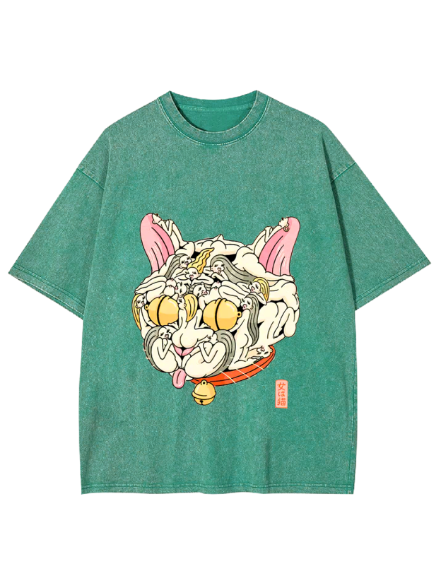 Cat of Many Faces Washed Tshirt