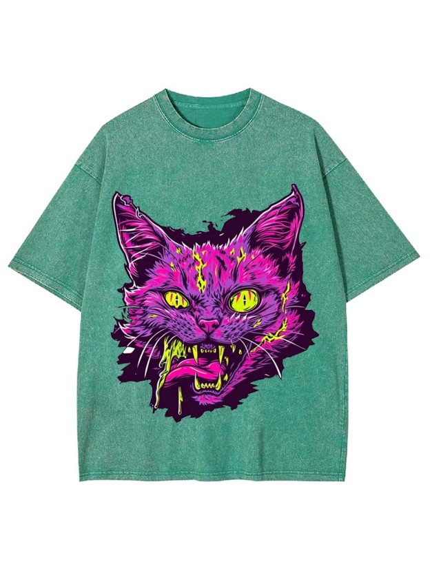 Neon Fury Cat Washed Tshirt