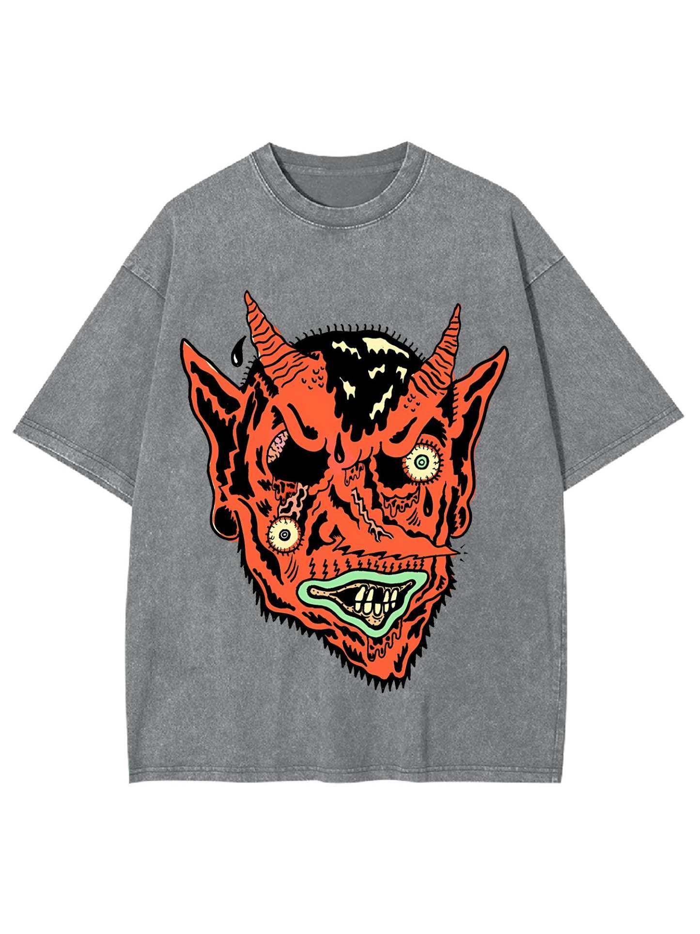 Distorted Demon Face Washed Tshirt