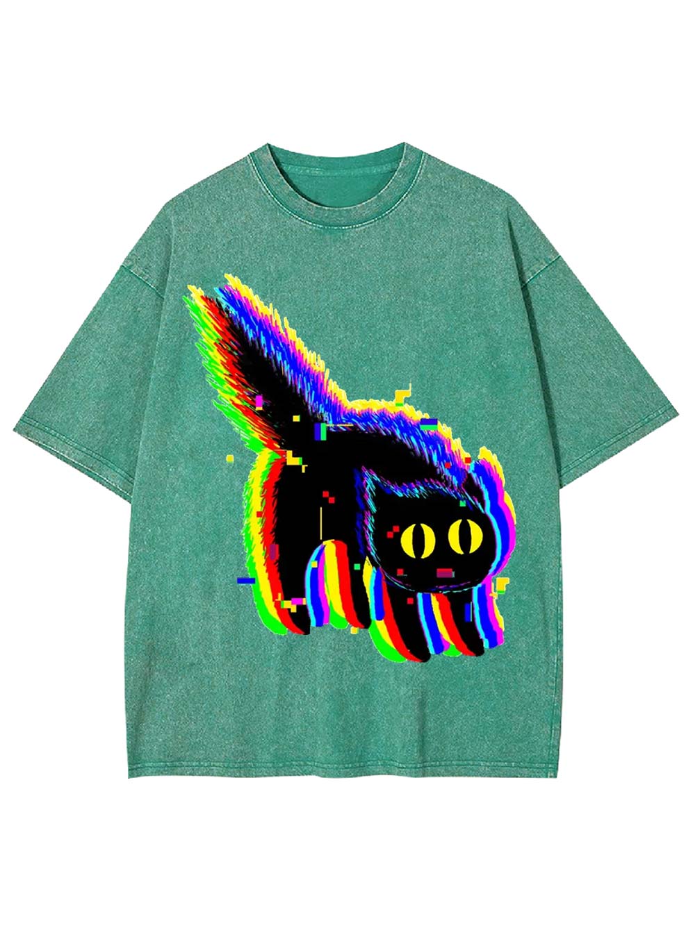 Glitchy Neon Cat Washed Tshirt