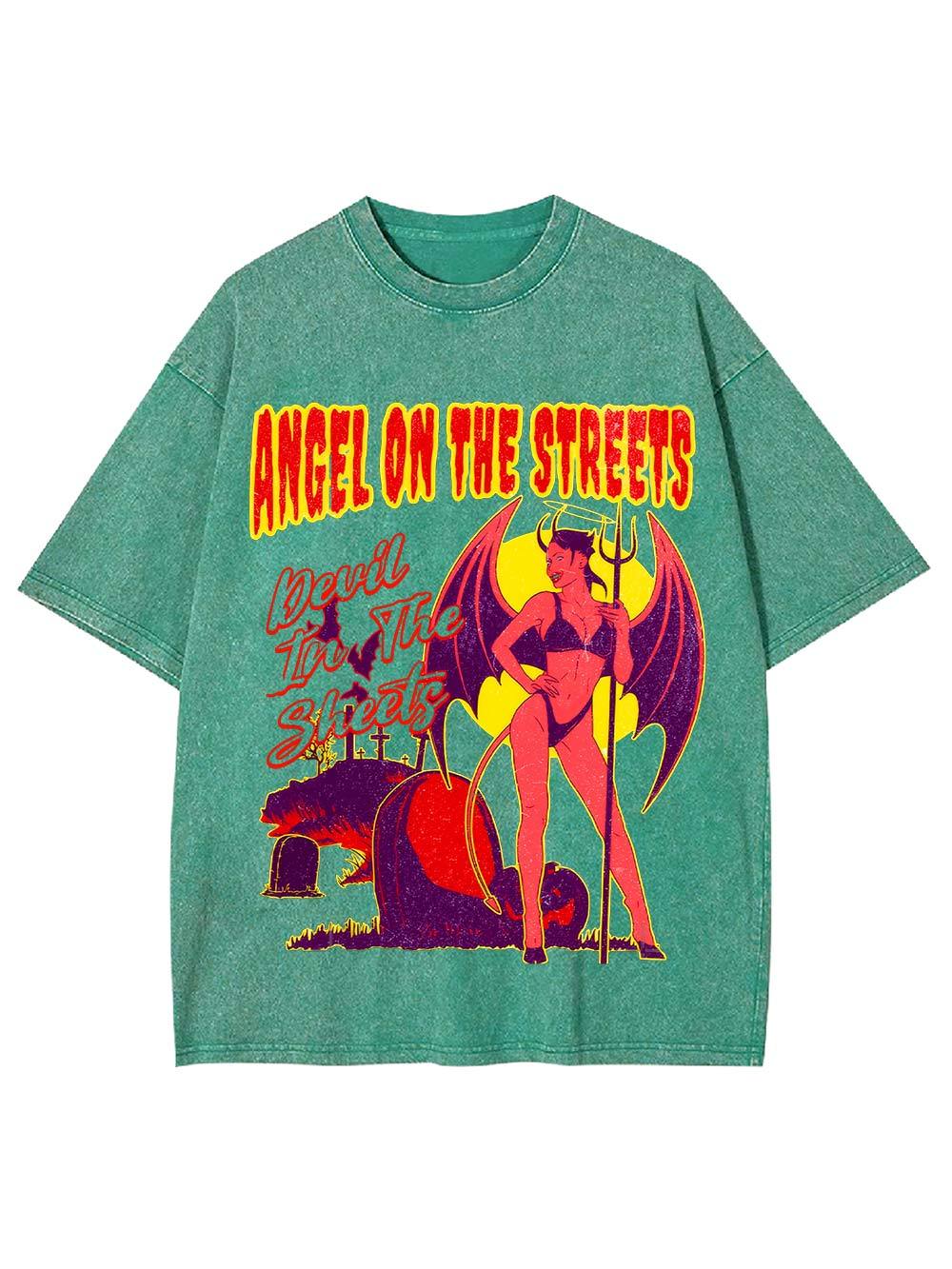 Angel on the Streets, Devil in the Sheets Washed Tshirt-ClassyOutlaw Sale
