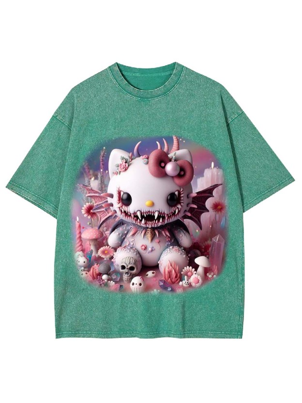 CUTE NIGHTMARE KITTY WASHED TSHIRT