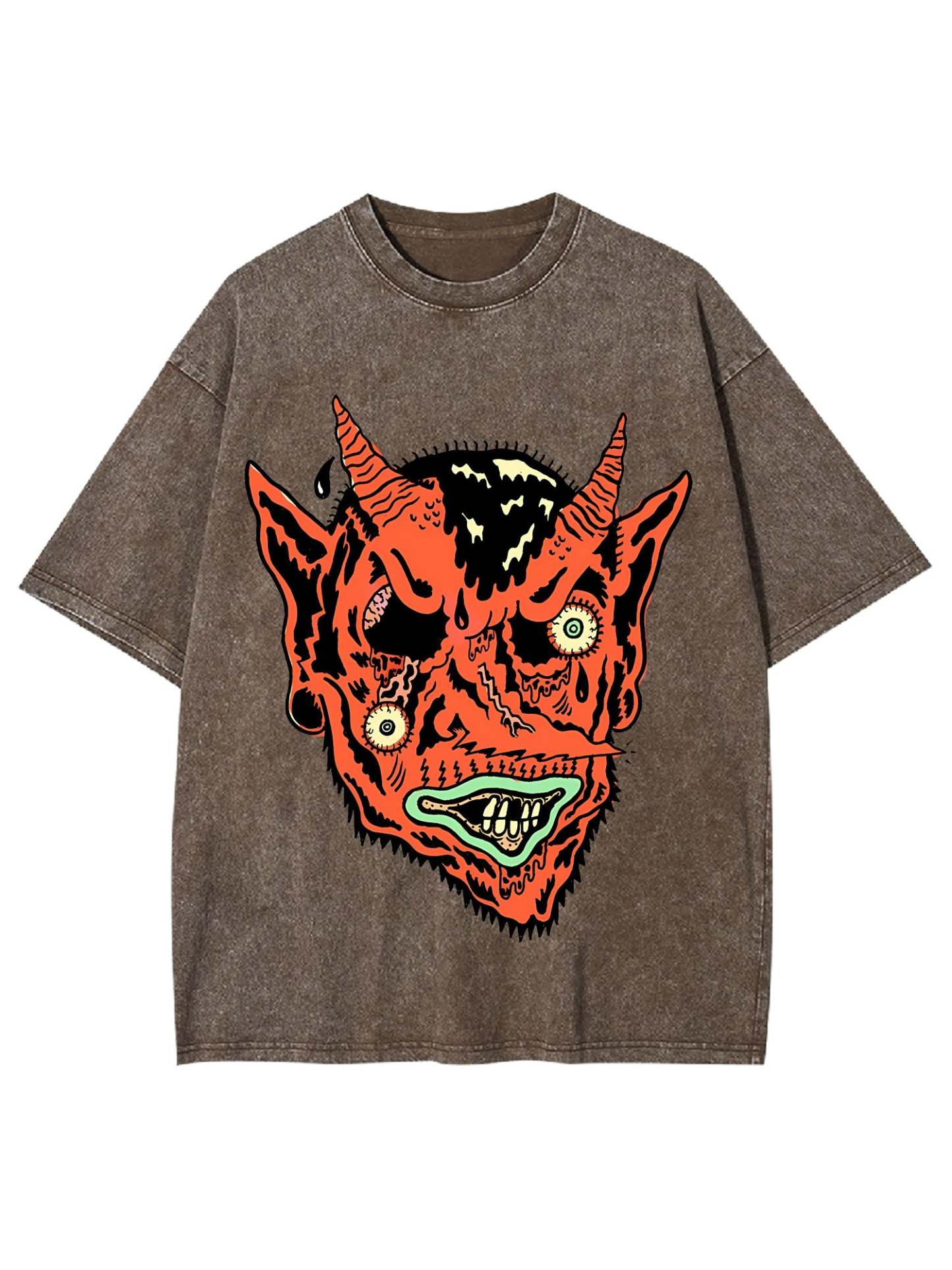 Distorted Demon Face Washed Tshirt