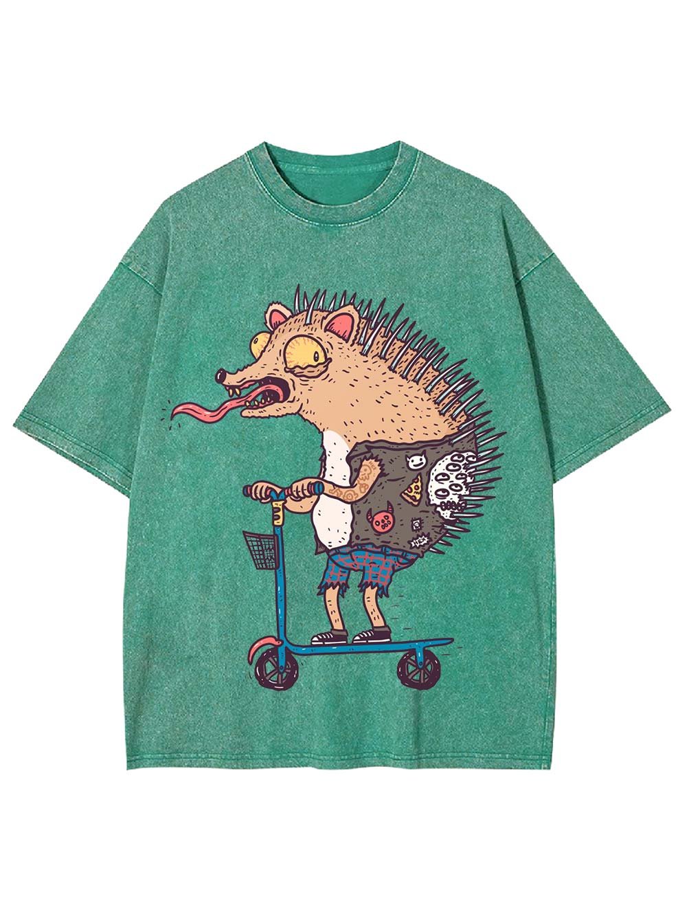 Punk Hedgehog Rider Washed Tshirt