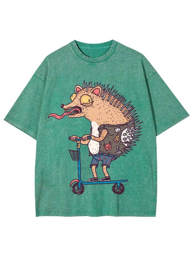 Punk Hedgehog Rider Washed Tshirt