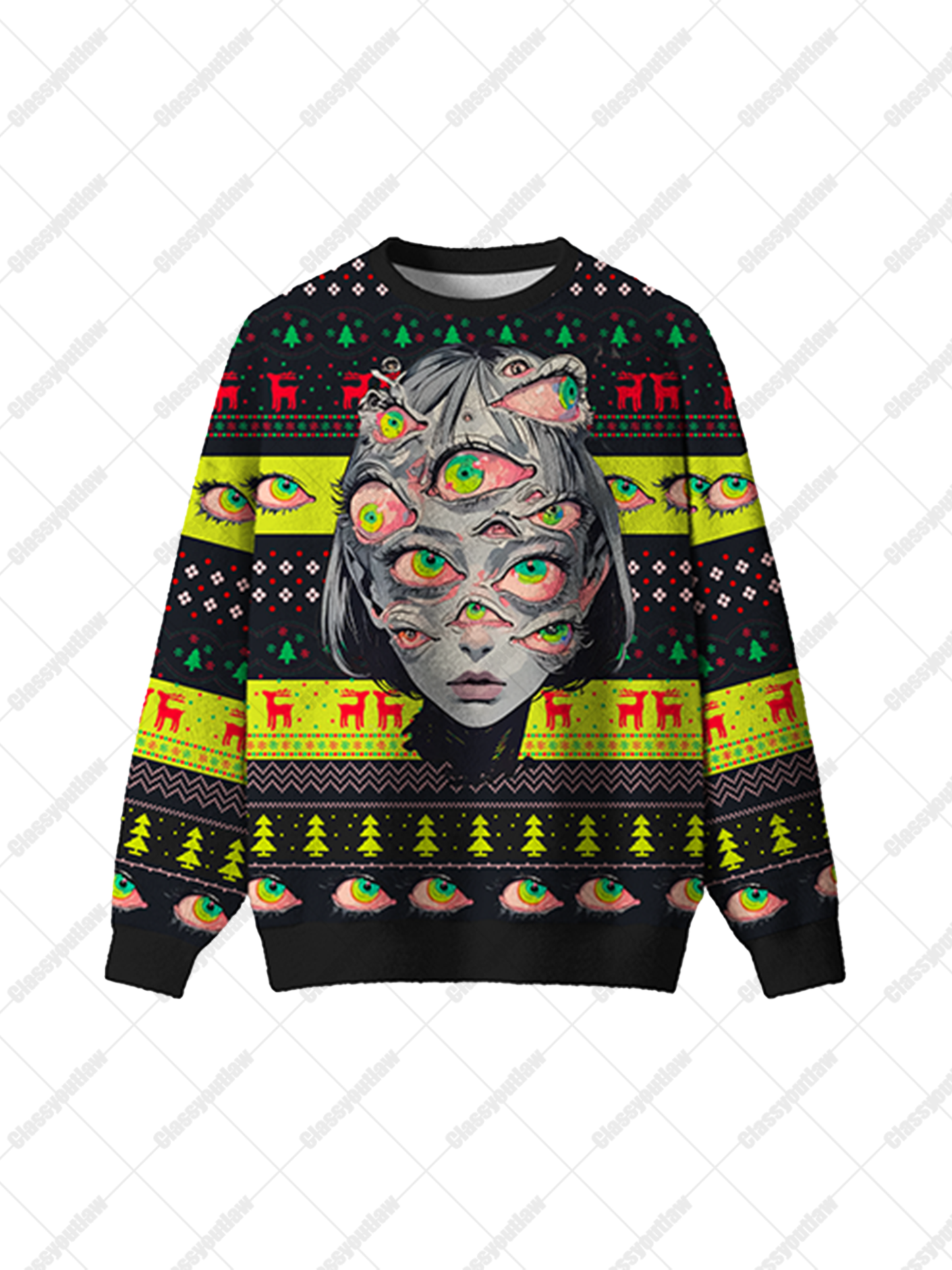 Multi Eyed Illusion Art UGLY CHRISTMAS SWEATSHIRT-ClassyOutlaw Sale