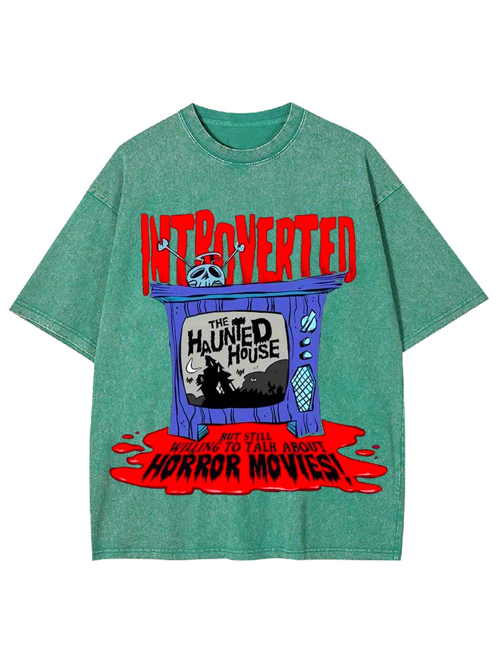 INTROVERTED BUT LOVES HORROR MOVIES WASHED TSHIRT