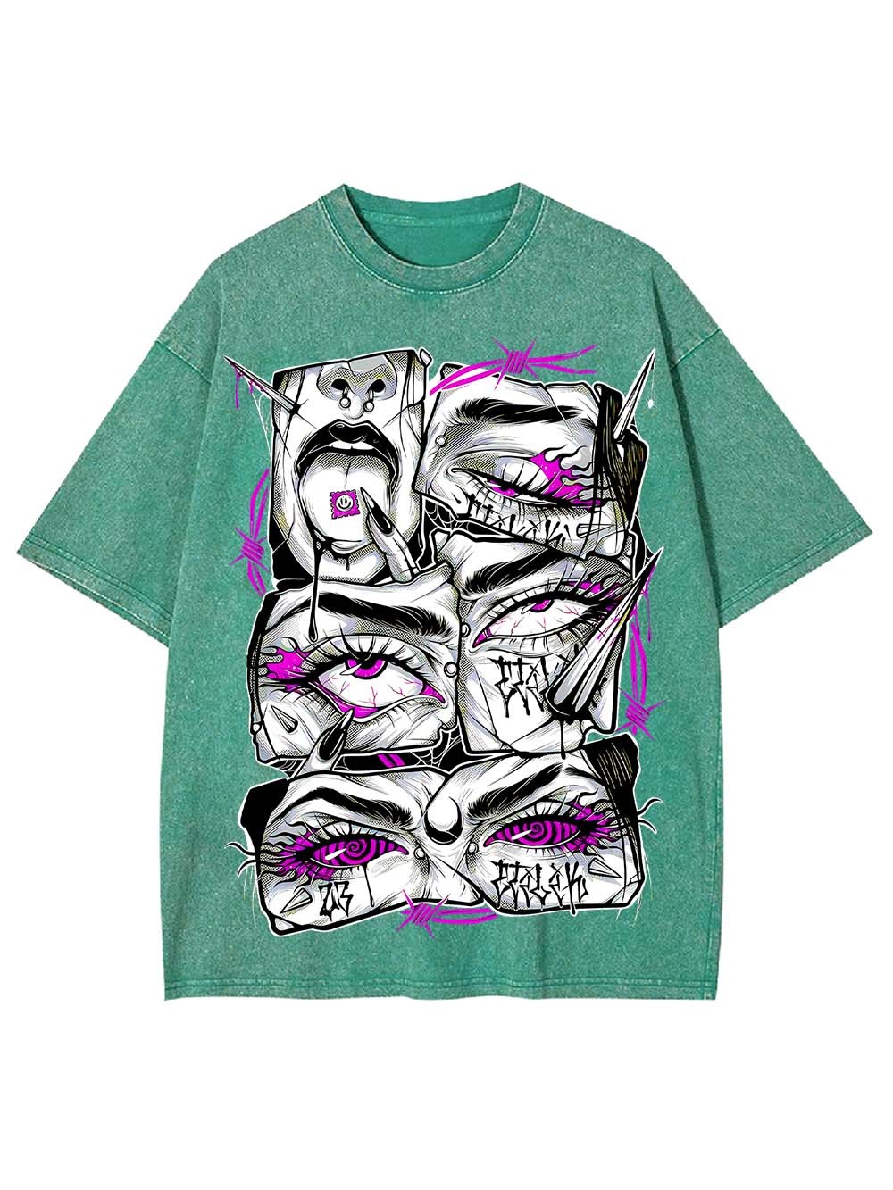 Accented Fragmented Faces Washed Tshirt