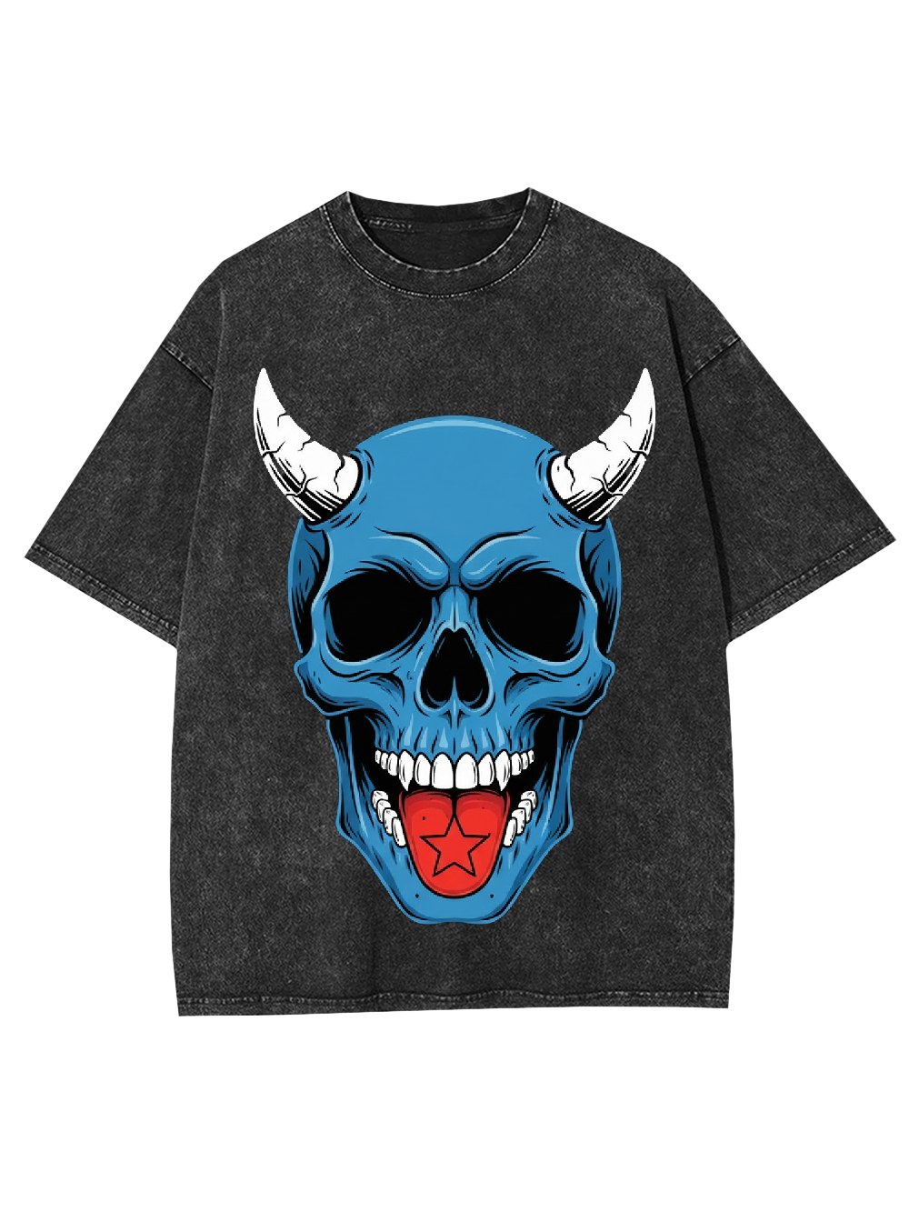 Devil Blue Skull Washed Tshirt