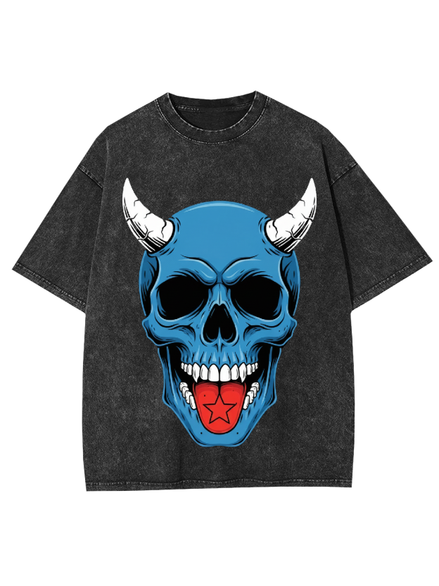 Devil Blue Skull Washed Tshirt