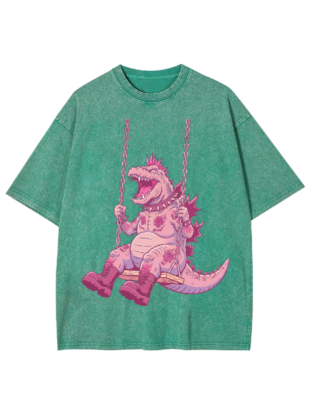 Swinging Pink Dino Washed Tshirt
