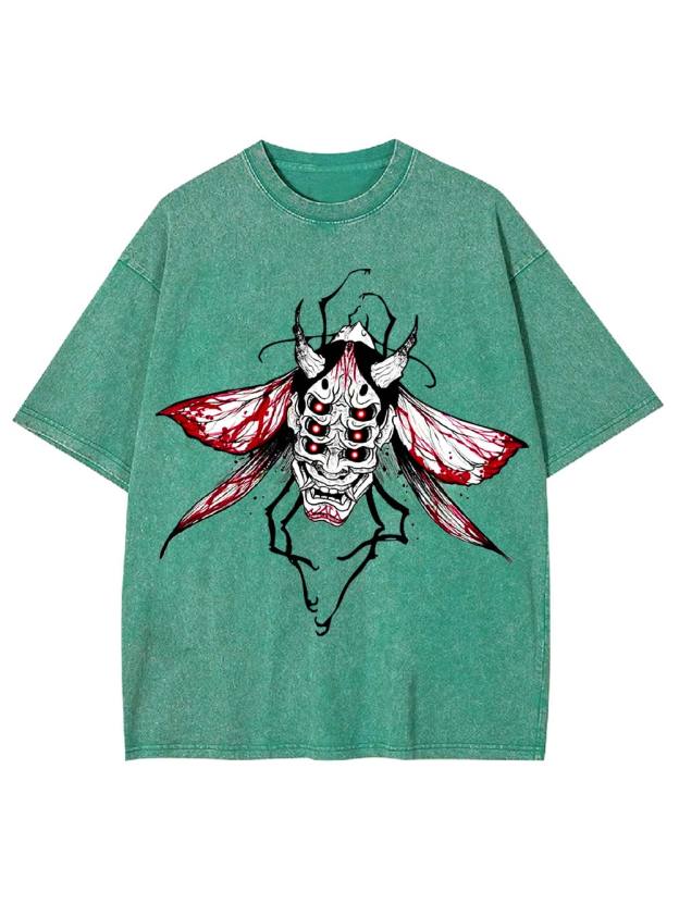 Demonic Moth Mask Washed Tshirt