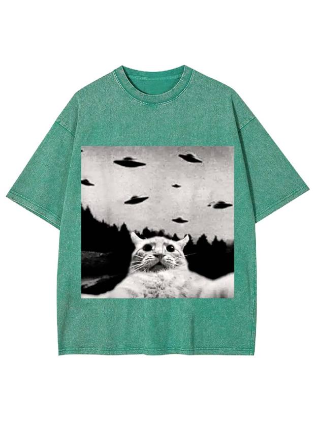 Cat Witnesses UFOs Washed Tshirt