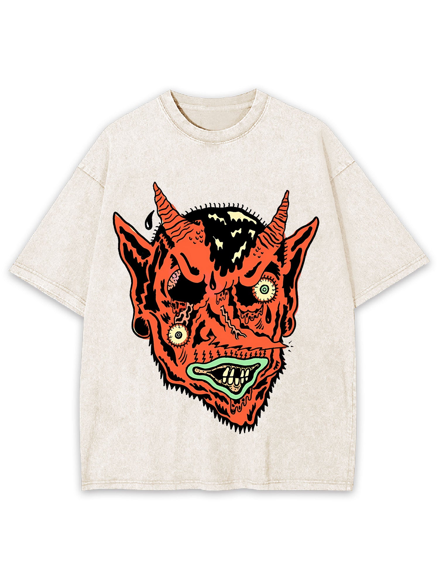 Distorted Demon Face Washed Tshirt