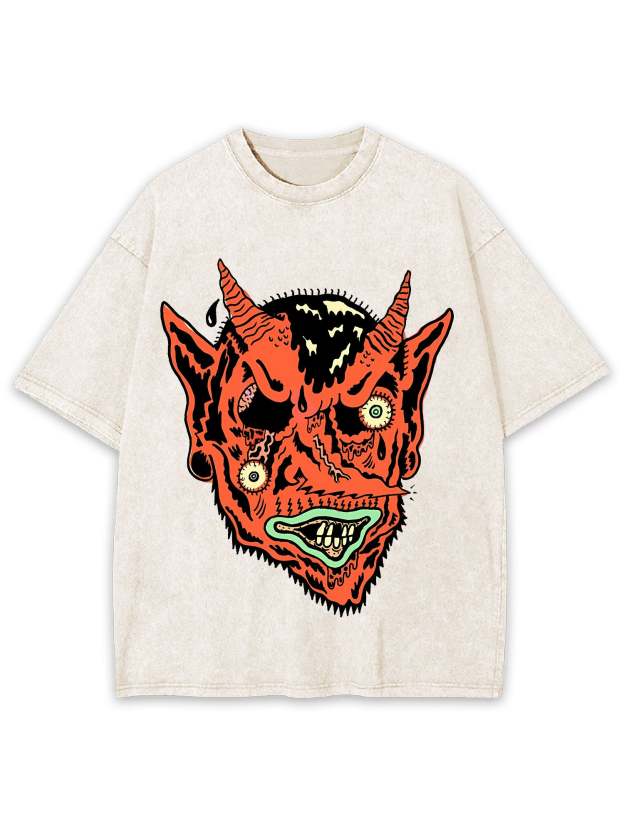 Distorted Demon Face Washed Tshirt