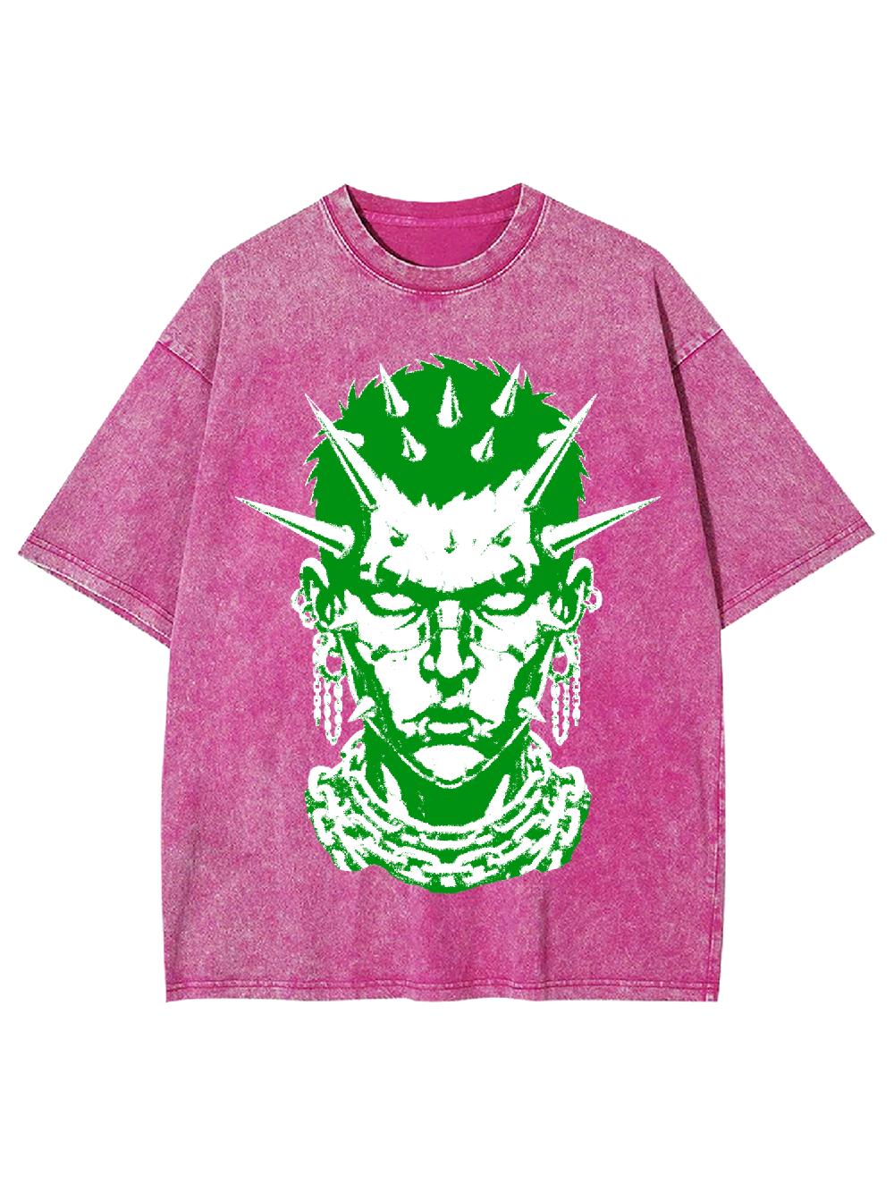 Green Spiked Punk Head Washed Tshirt