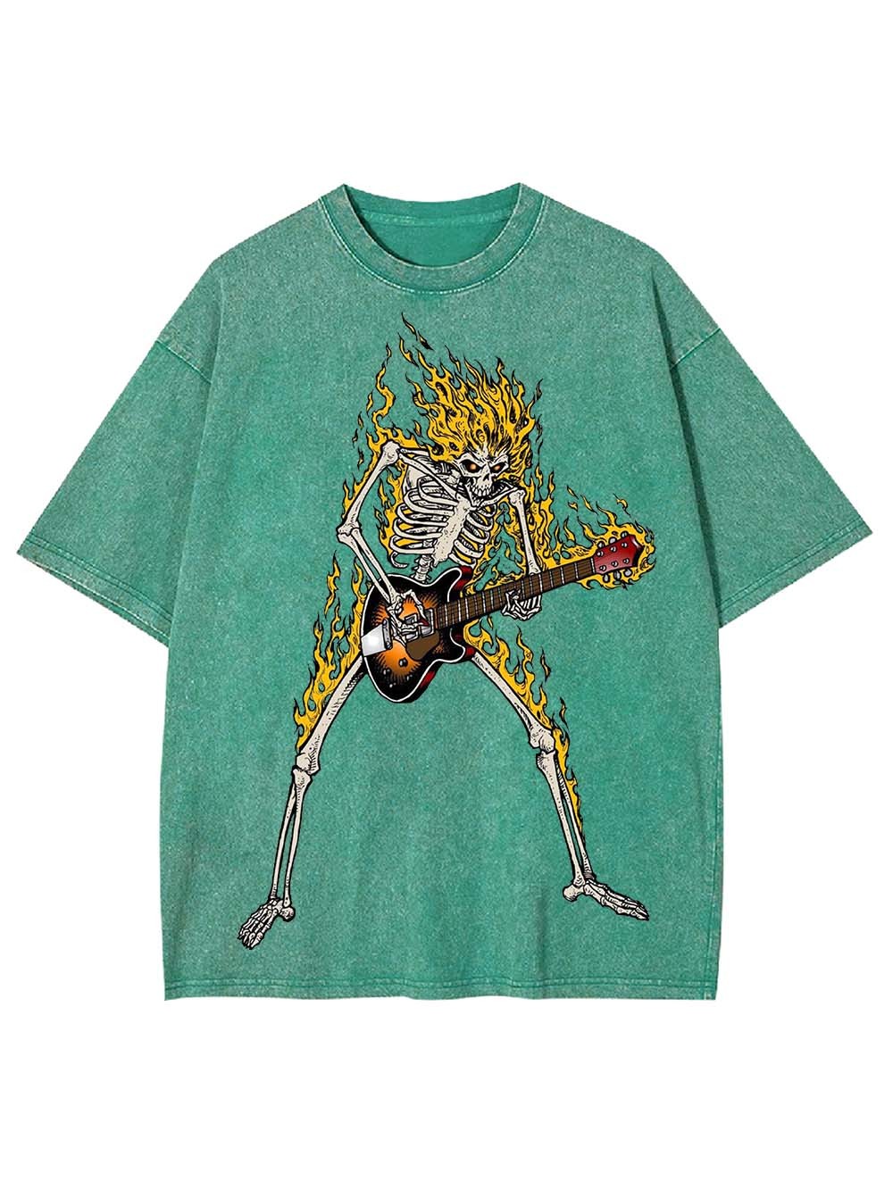 Flaming Skeleton Guitarist Washed Tshirt