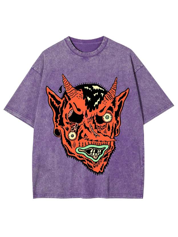 Distorted Demon Face Washed Tshirt
