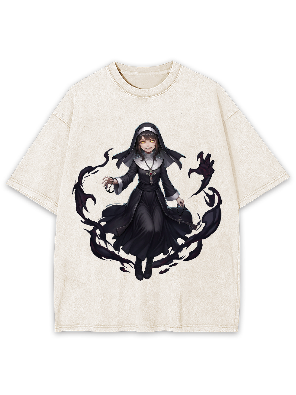 Dark Comic Nun Washed Tshirt