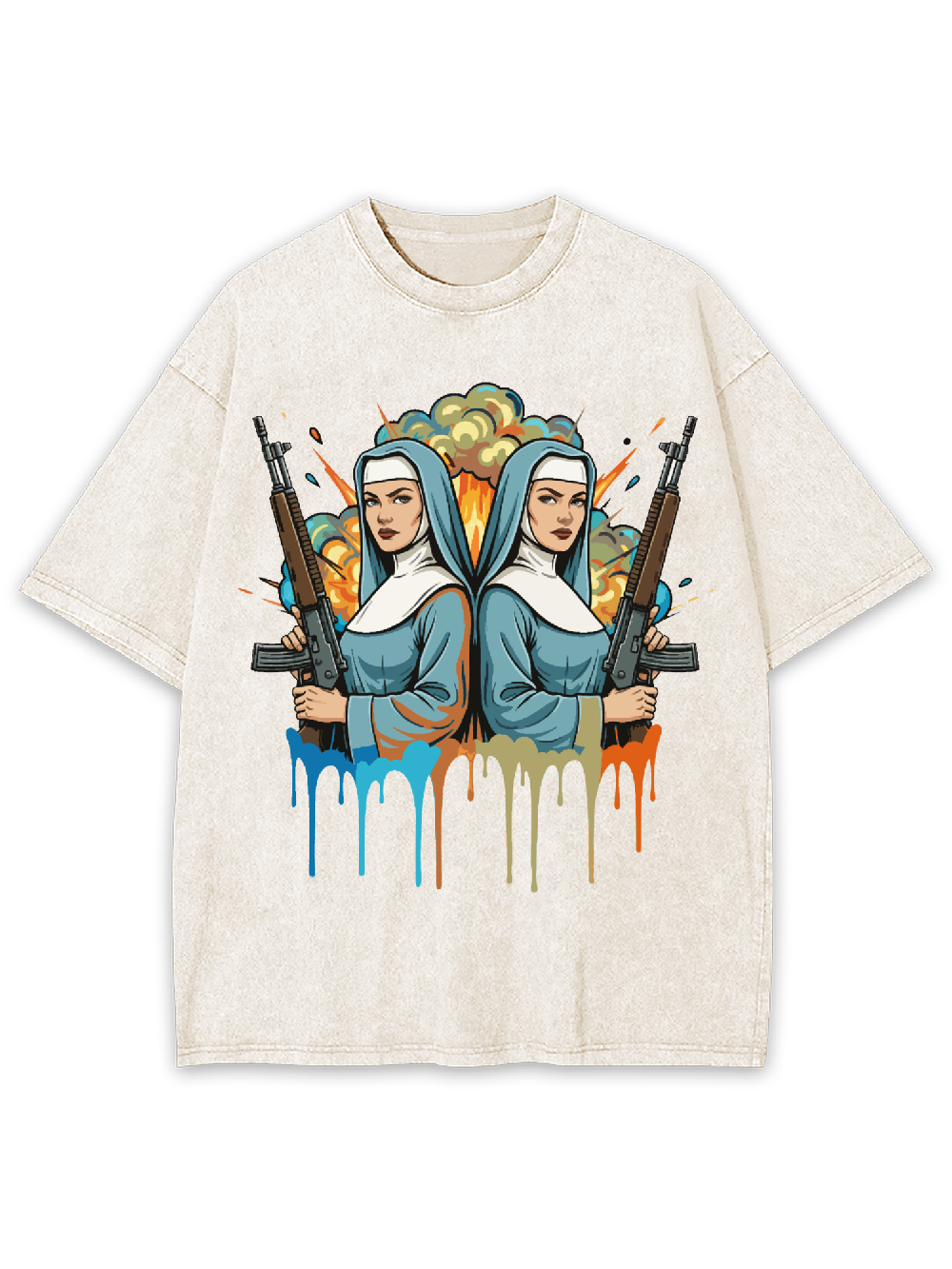 Gun-Wielding Nun Washed Tshirt