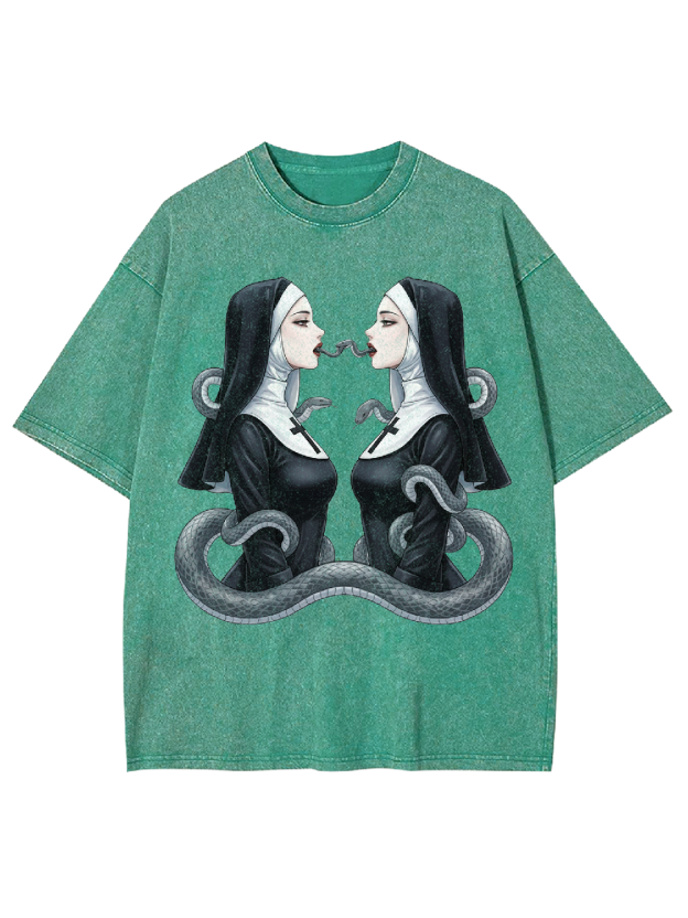 The Twin Serpent Nuns Washed Tshirt