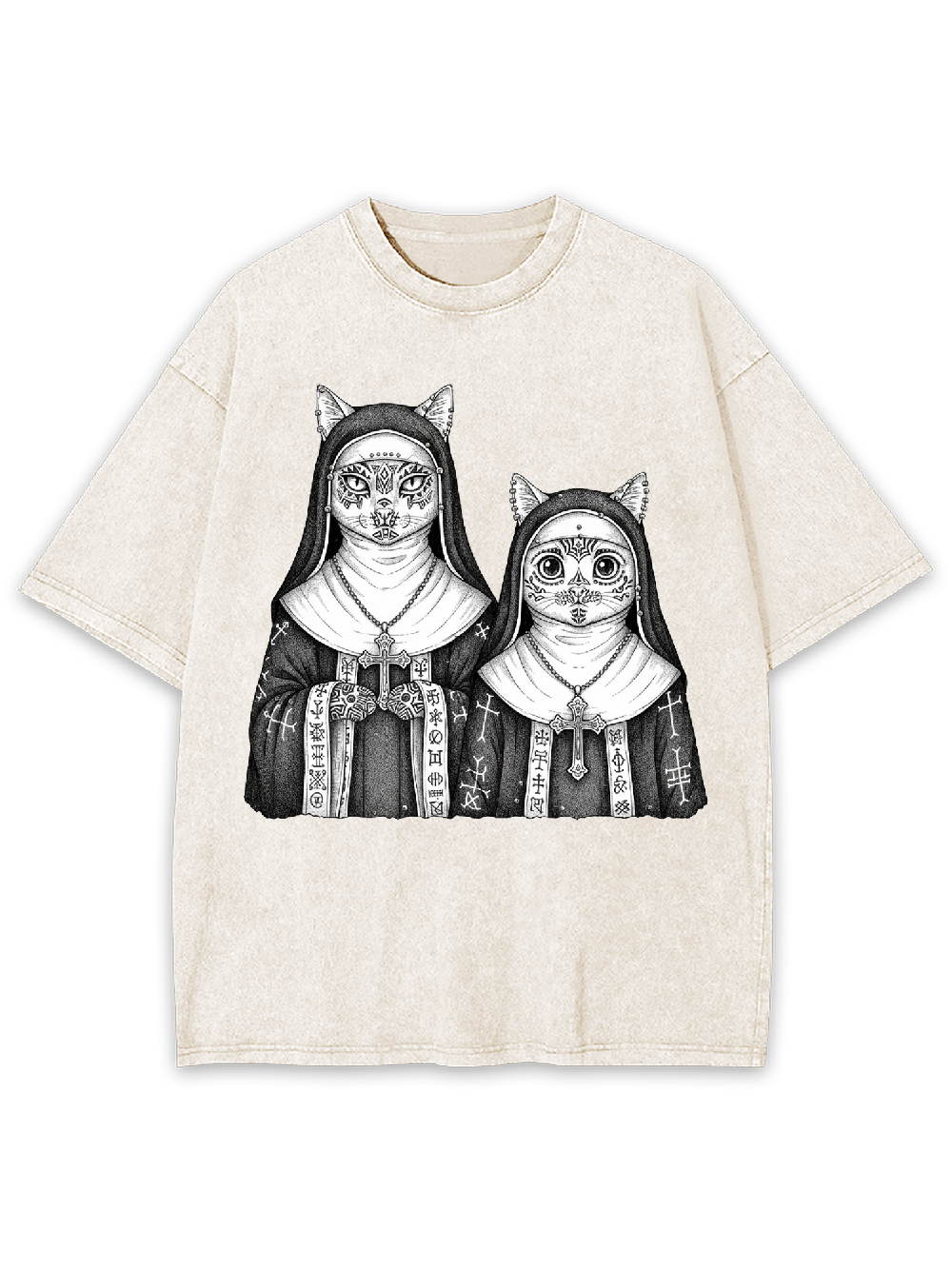 Two Cat Nuns Washed Tshirt