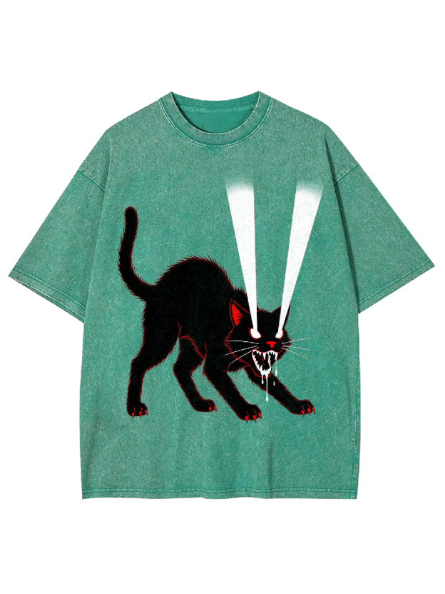 Glowing-Eyed Cat Washed Tshirt