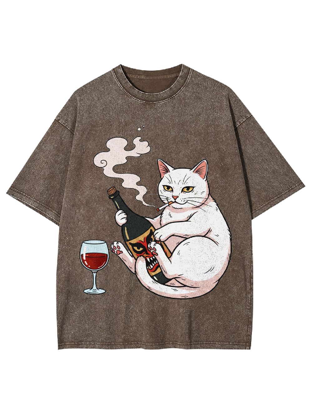 Drinking Rebellious Cat Washed Tshirt