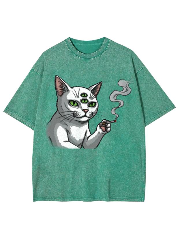 The Unruly Smoking Cat Washed Tshirt