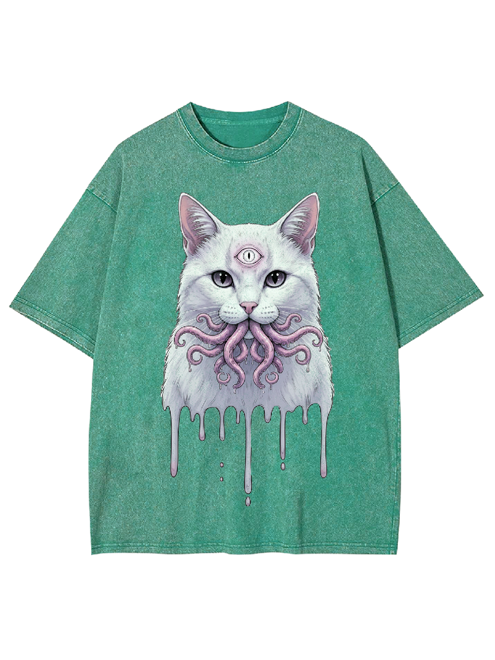 Octopus-Mouthed White Cat Washed Tshirt