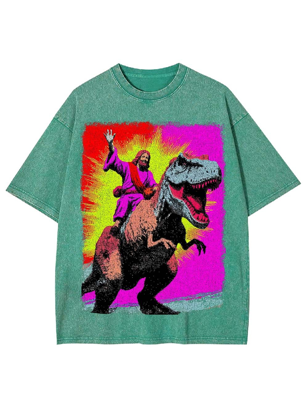 Jesus Riding Godzilla Washed Tshirt