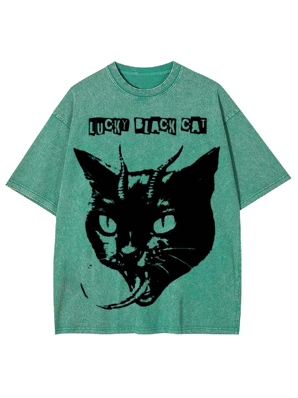 Lucky Black Cat Washed Tshirt-ClassyOutlaw Sale
