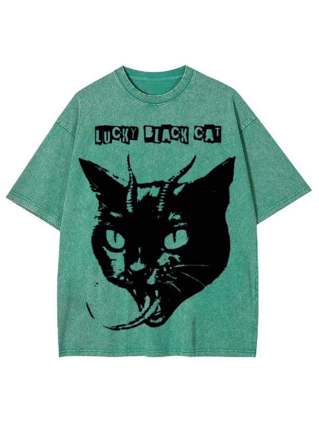 LUCKY BLACK CAT WASHED TSHIRT