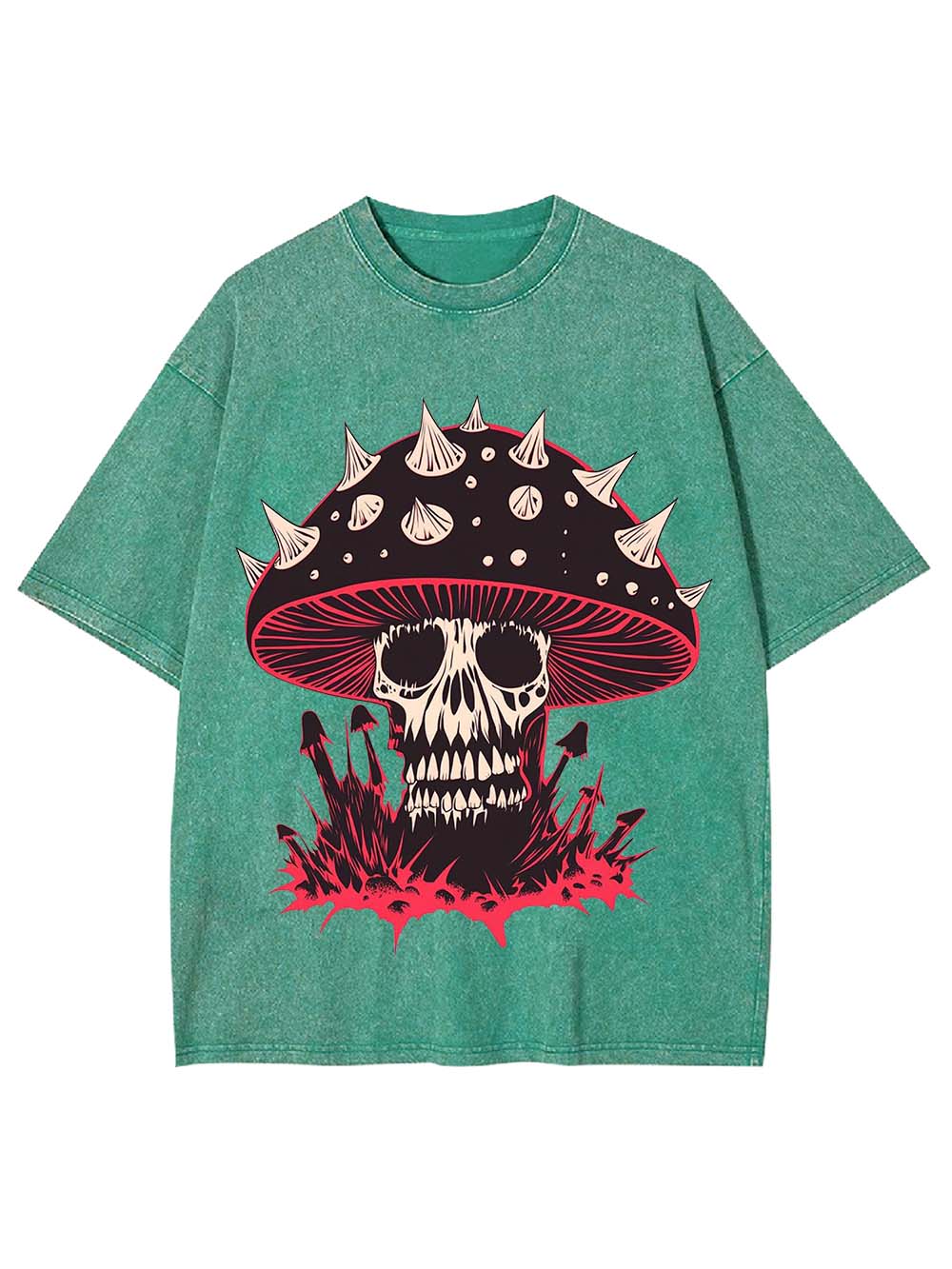 Punk Mushroom Skull Washed Tshirt