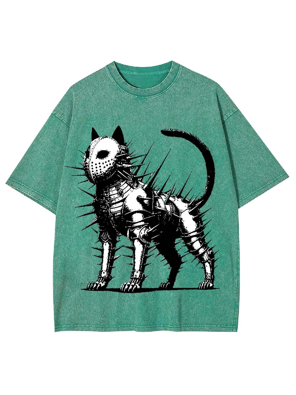 Armored Spiked Cat Washed Tshirt-ClassyOutlaw Sale