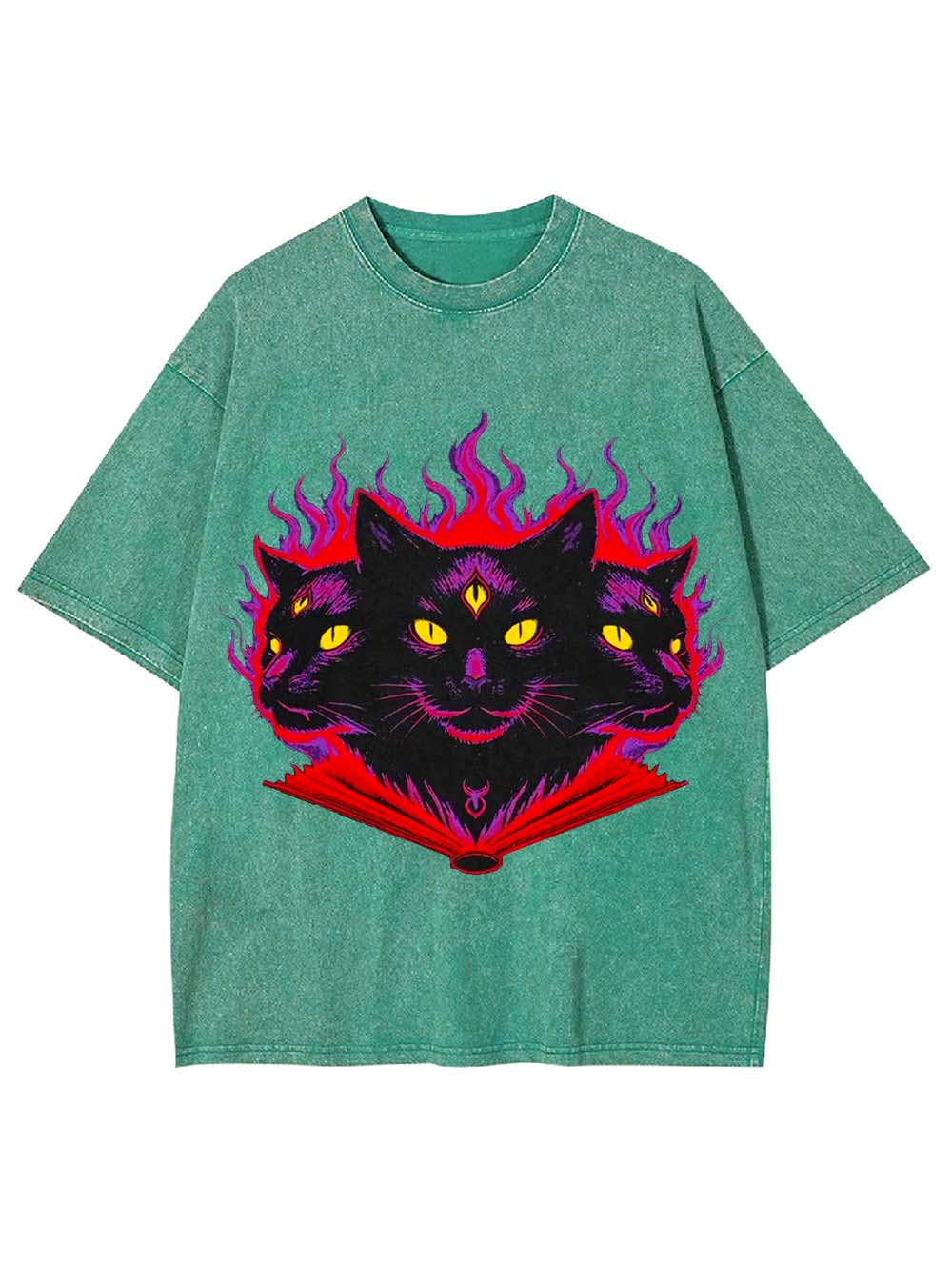 THREE-HEADED MYSTIC CAT WASHED TSHIRT