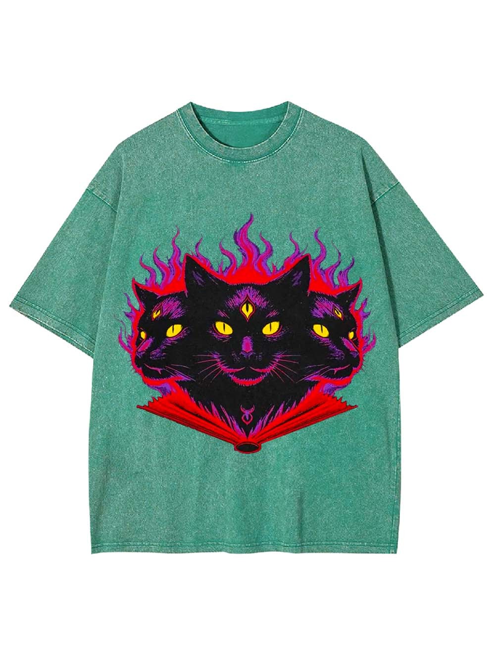 THREE-HEADED MYSTIC CAT WASHED TSHIRT