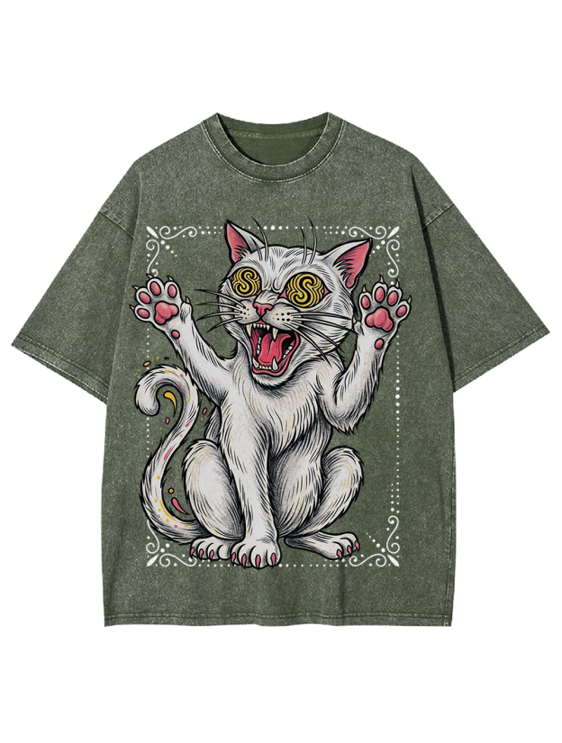 Dizzy White Cat Washed Tshirt