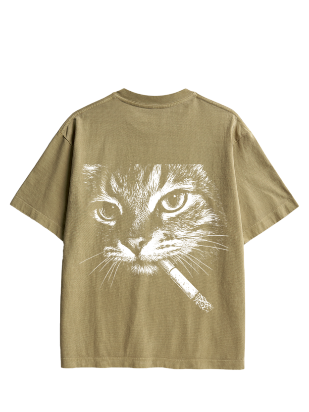 Sad Cat Energy Double Sided Print Washed TShirt