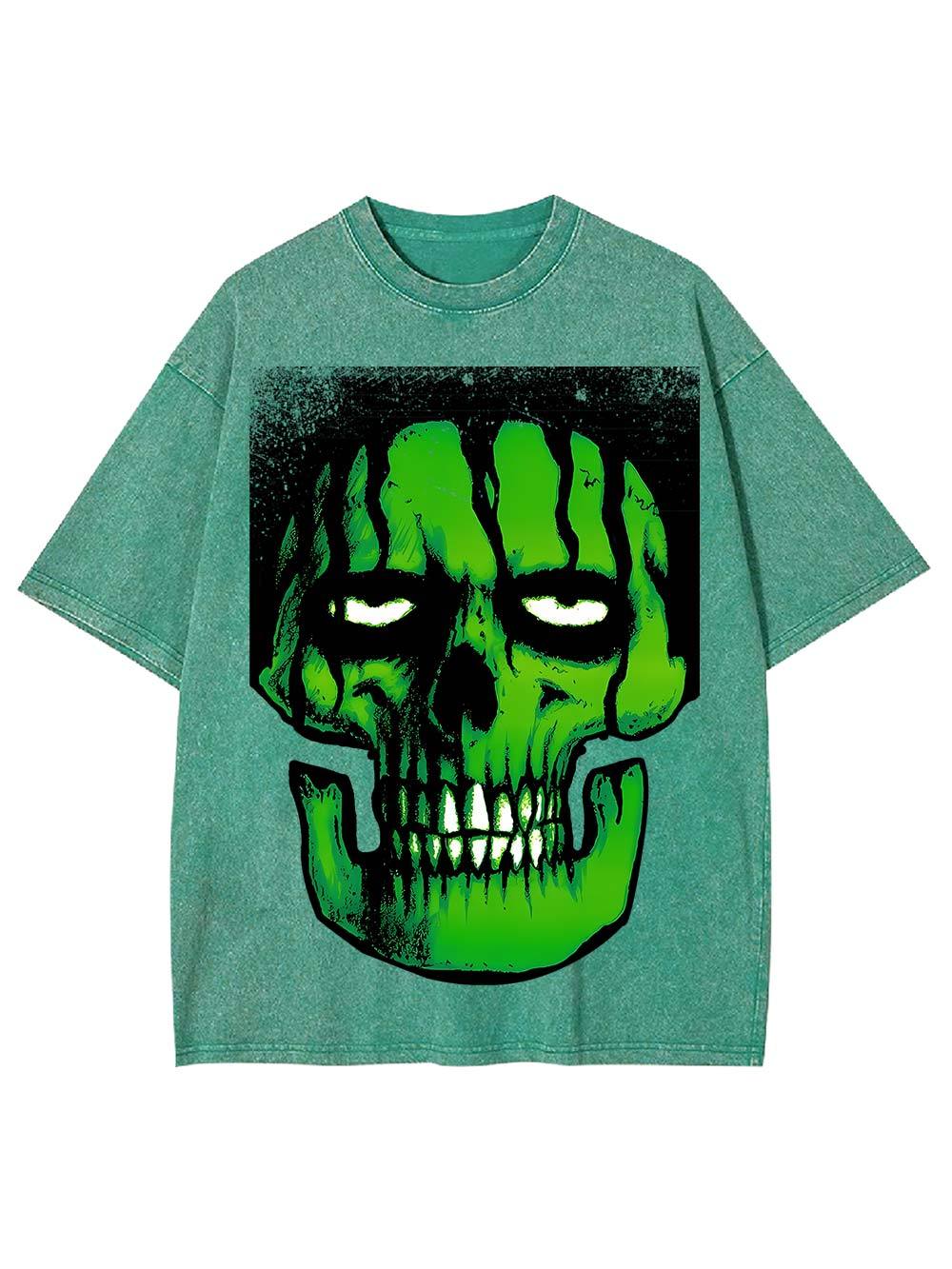 Glowing Green Skull Washed Tshirt