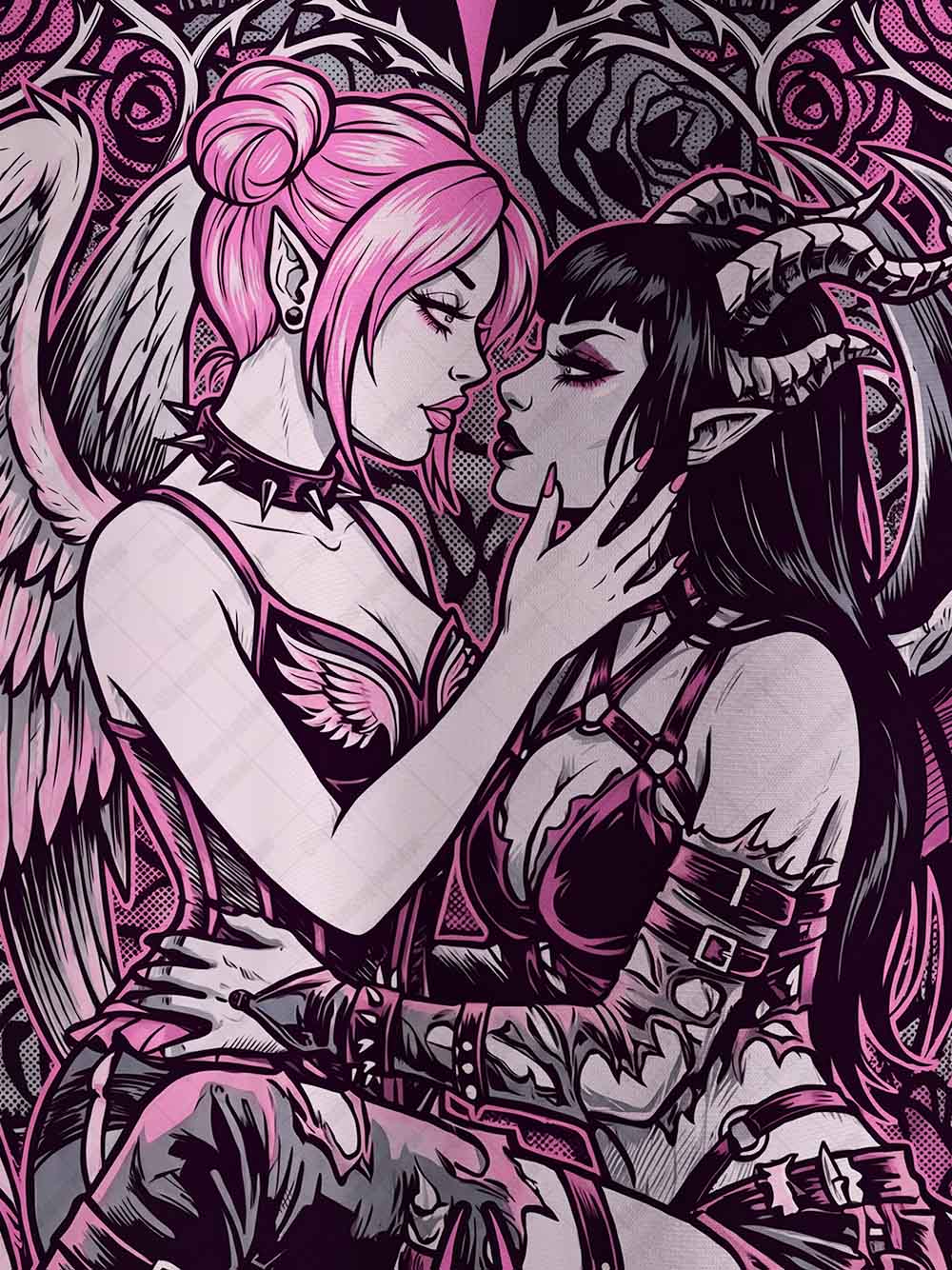 PINK ANGEL AND DEMON LOVERS ECO OVERSIZED GRAPHIC TEES