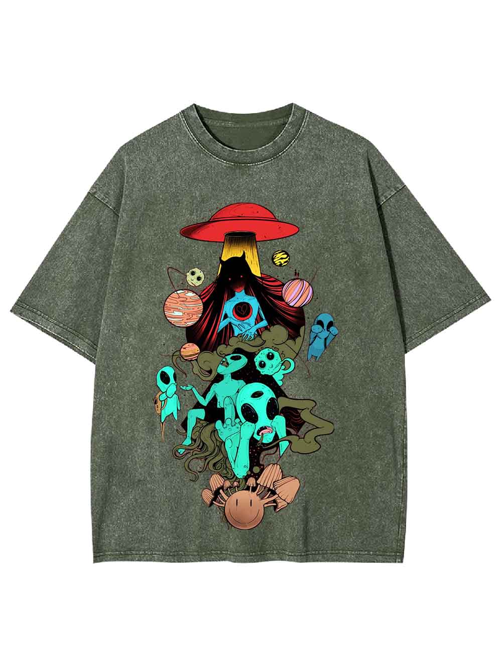 UFO and Alien Gathering Washed Tshirt