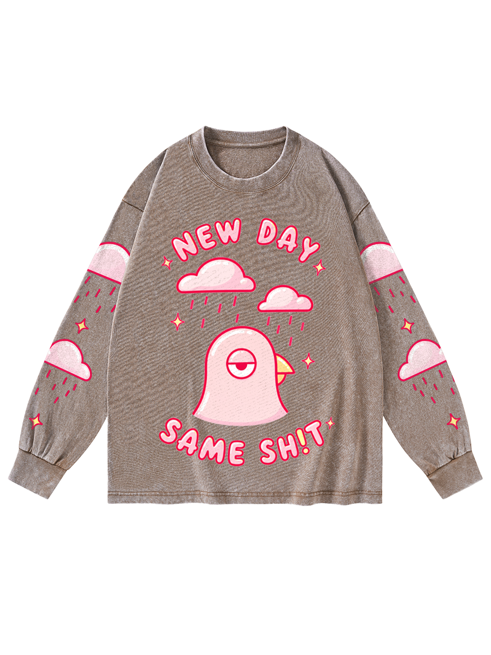 NEW DAY SAME SHIT WASHED LONG-SLEEVE GRAPHIC TSHIRT