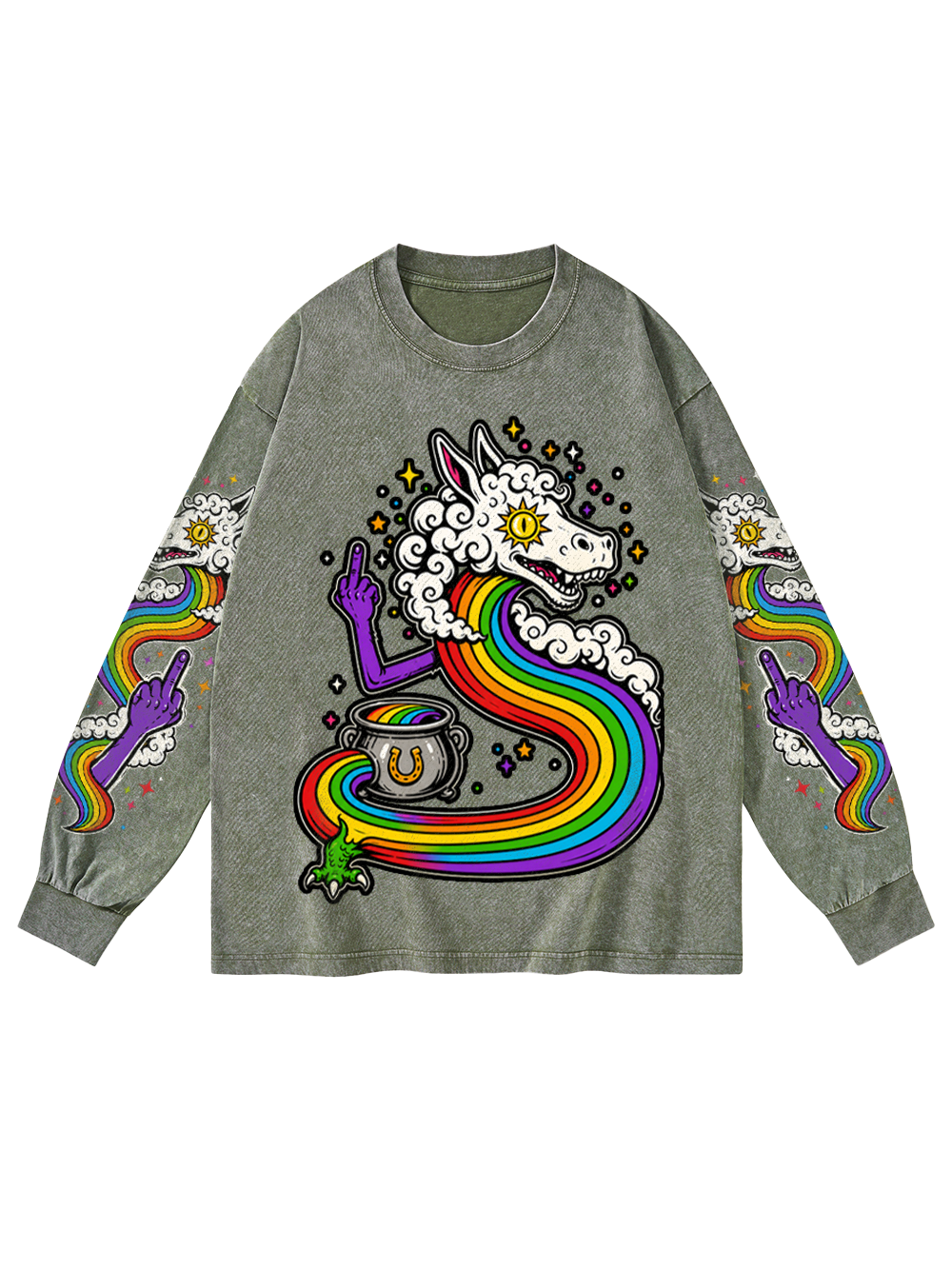 CLOUD MONSTER WASHED LONG-SLEEVE GRAPHIC TSHIRT