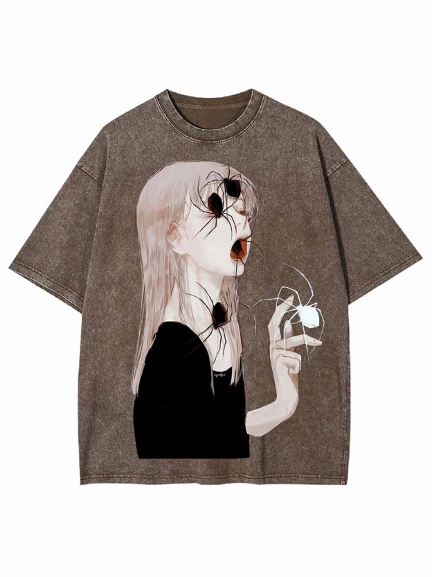 Spider Veiled Girl Washed Tshirt