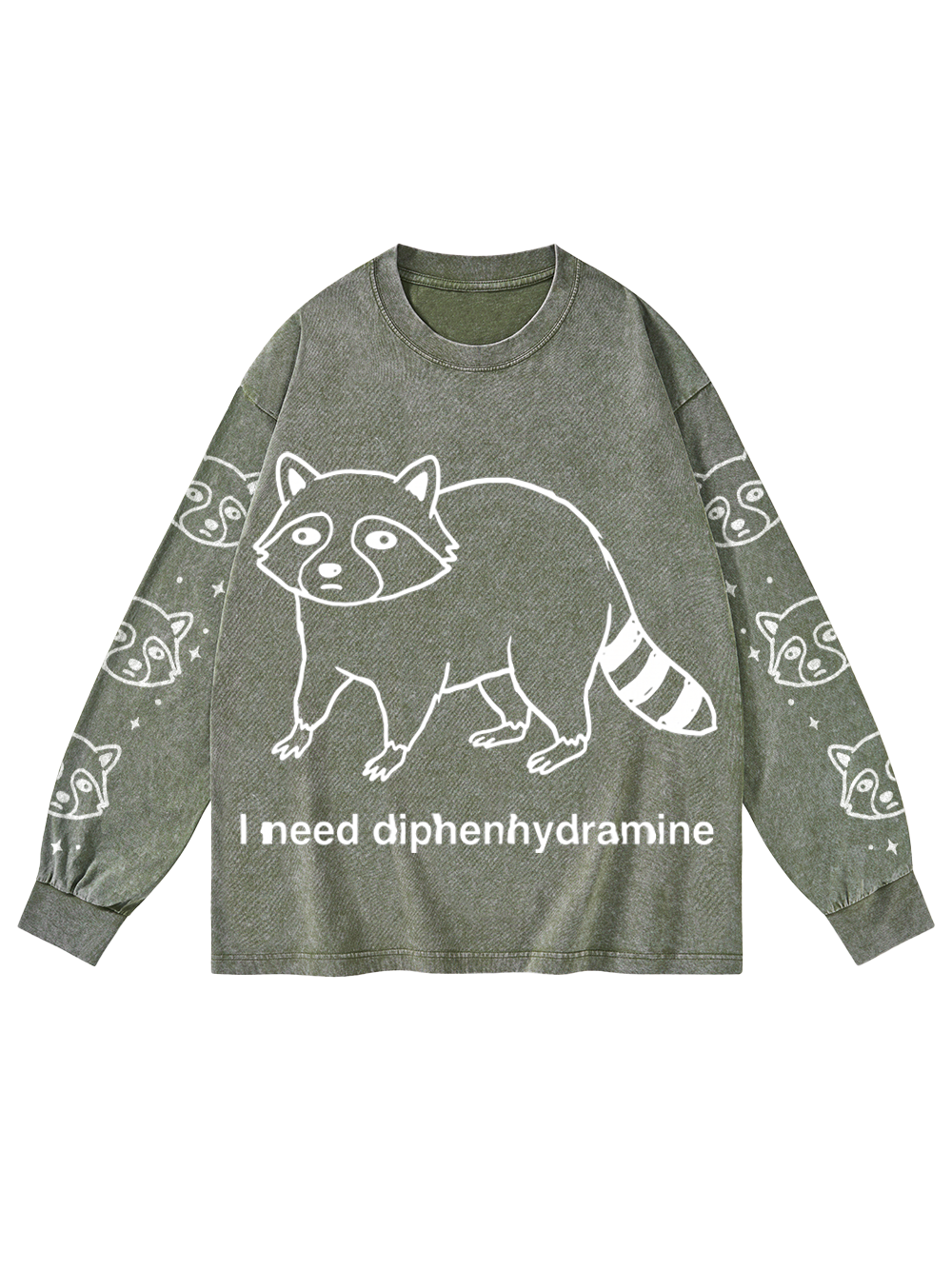 SLEEPY RACCOON WASHED LONG-SLEEVE GRAPHIC TSHIRT