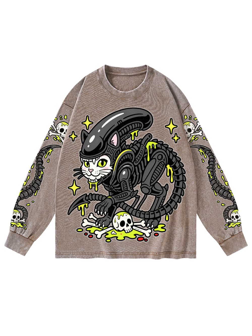 XENOMORPH CAT WASHED LONG-SLEEVE GRAPHIC TSHIRT