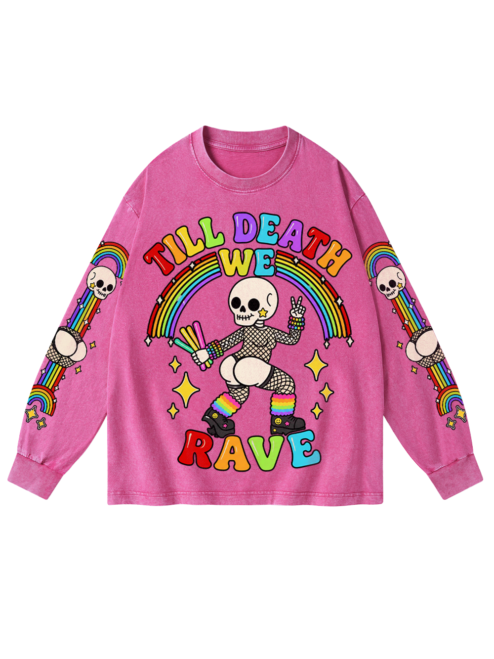 RAVE SKELETON WASHED LONG-SLEEVE GRAPHIC TSHIRT