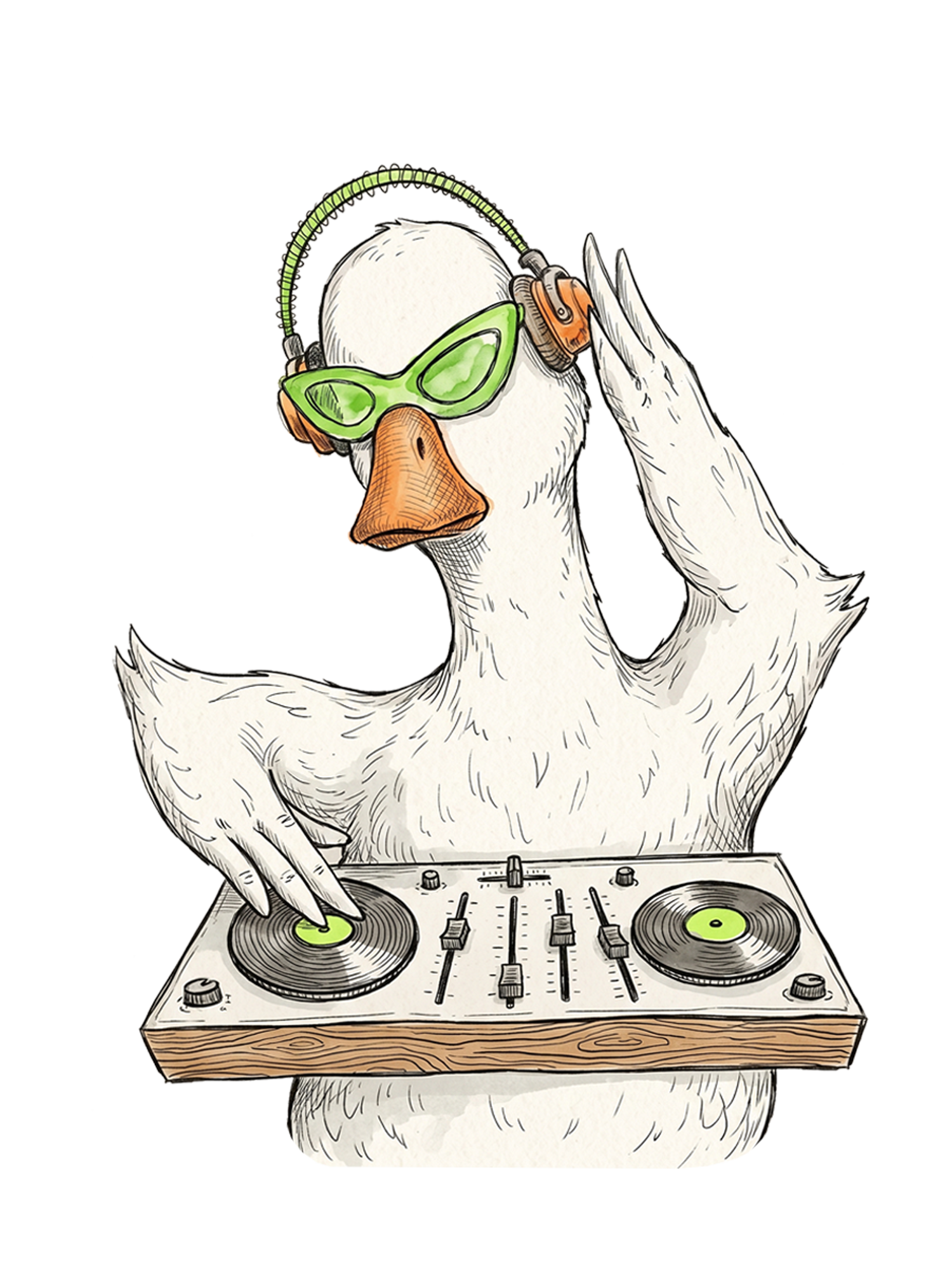 Funky DJ Duck Mixing The Beat Washed Tshirt
